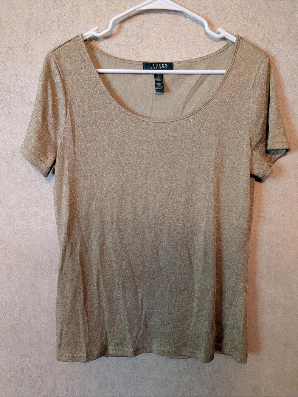 LAUREN RALPH LAUREN gold scoop neck short sleeve top sz L